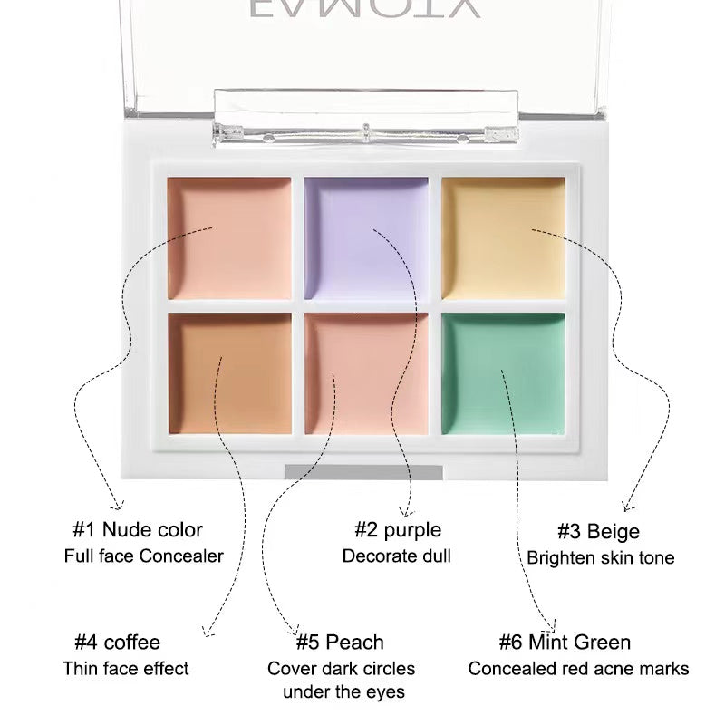 A3-008 Six Color Makeup Concealer Artist Concealer Palette 6-in-1 Full Coverage Color Correcting Cream