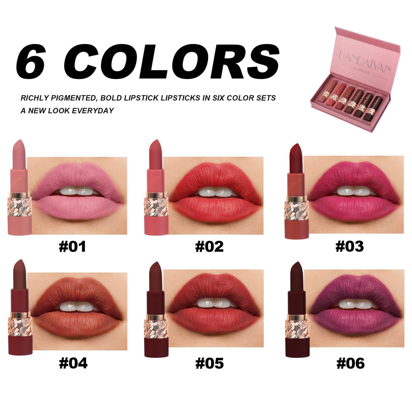 B142 Han Daiyan's 6-pack Matte Mouth Red Set Is Easy  To Color
