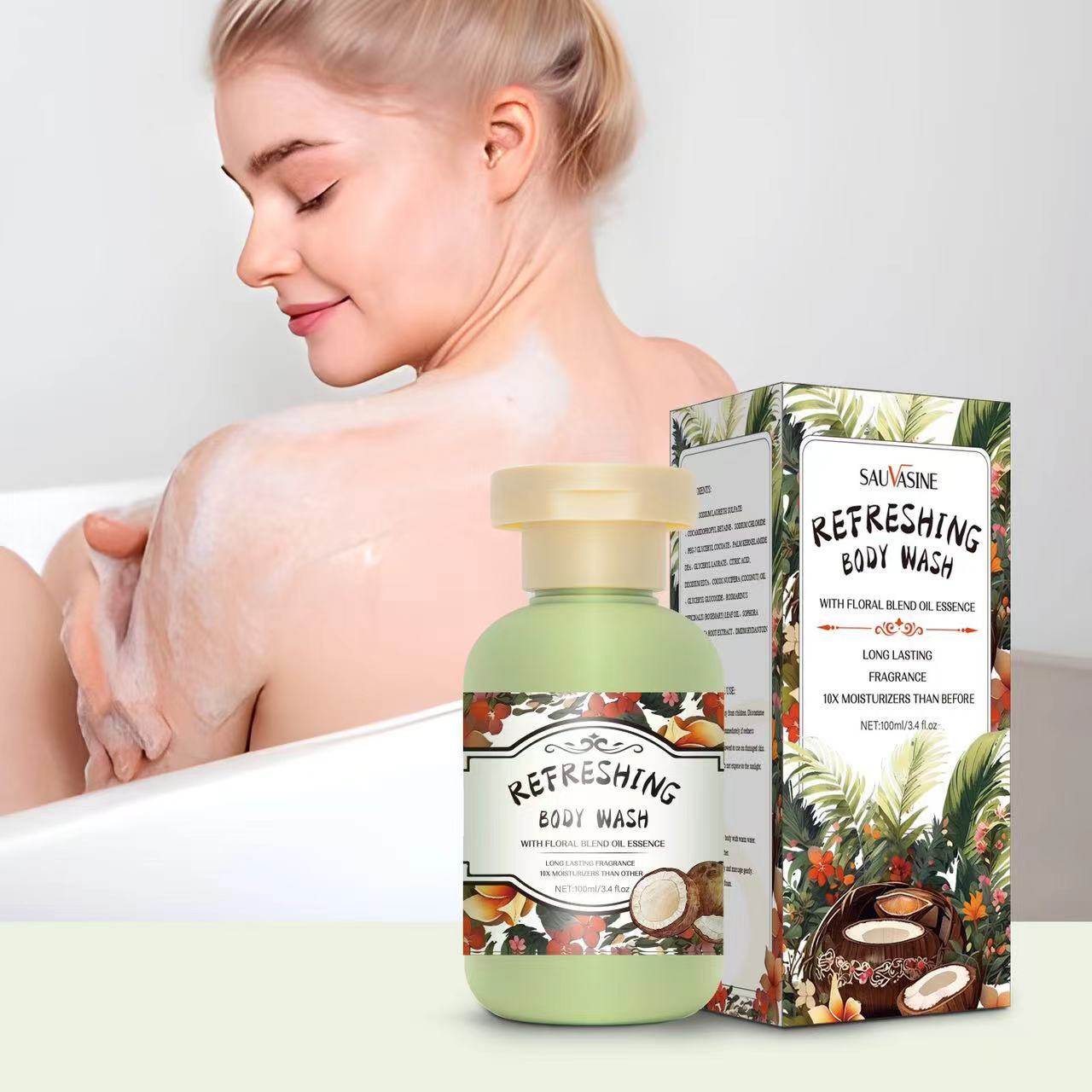 H1-006 SAUVASINE Floral and Fruity Shower Gel Body Wash Cleans and Moisturizes