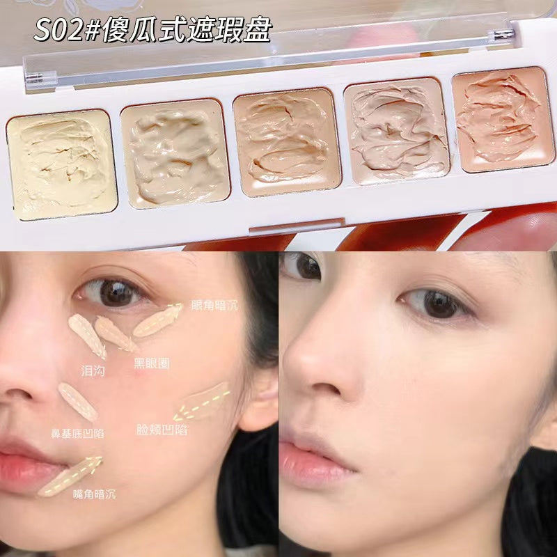 A5-006  Aritist Makeup Beauty Five-color Concealer Six Color Makeup Concealer Artist Concealer Palette 5-in-1 Full Coverage Color