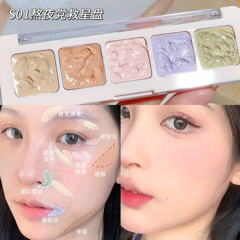 A5-006  Aritist Makeup Beauty Five-color Concealer Six Color Makeup Concealer Artist Concealer Palette 5-in-1 Full Coverage Color