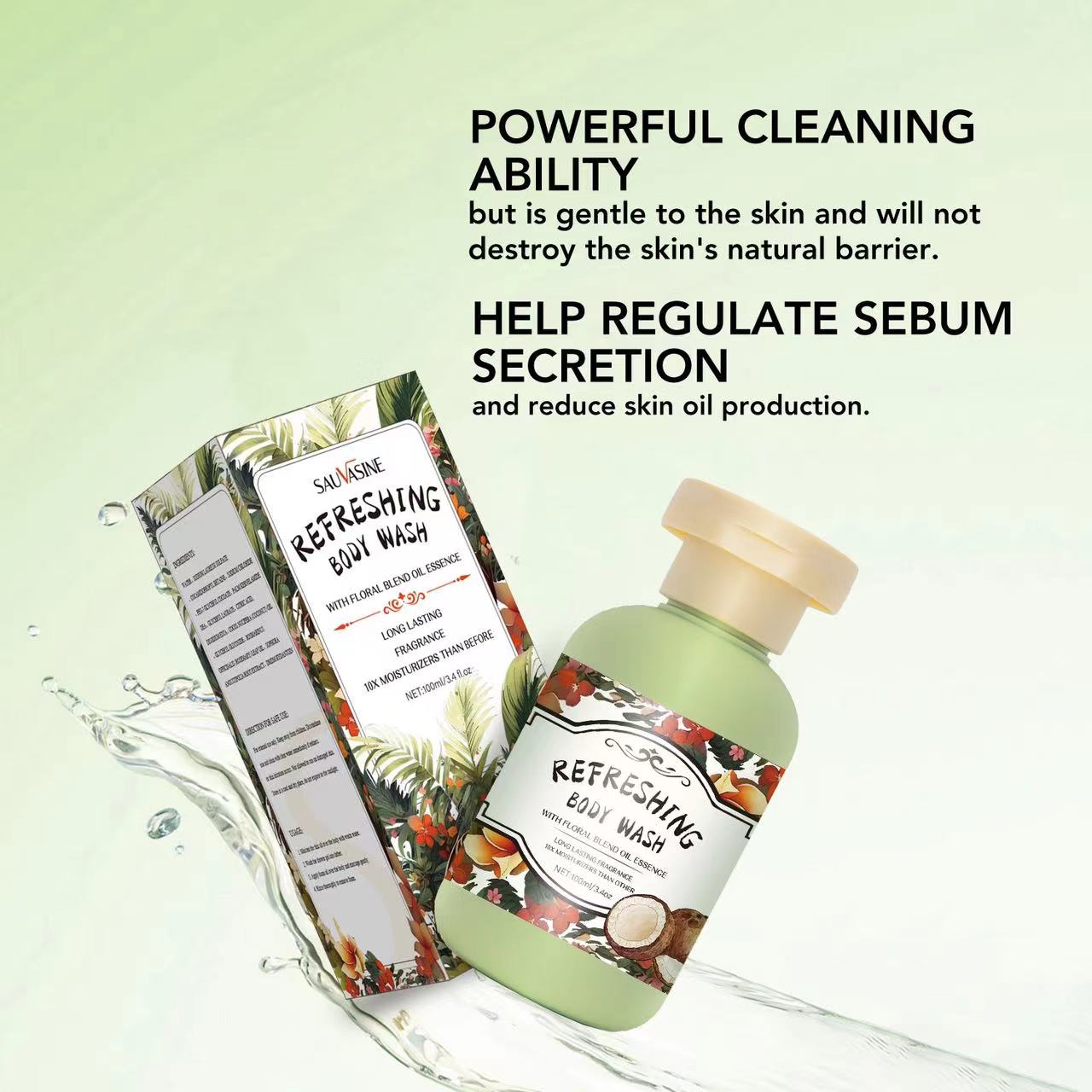 H1-006 SAUVASINE Floral and Fruity Shower Gel Body Wash Cleans and Moisturizes