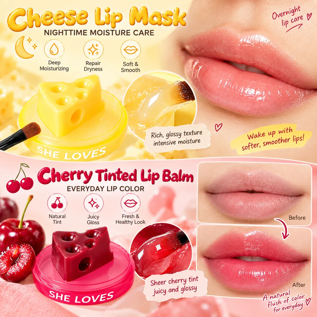 Cheese-Shaped Lip Mask & Tinted Lip Balm